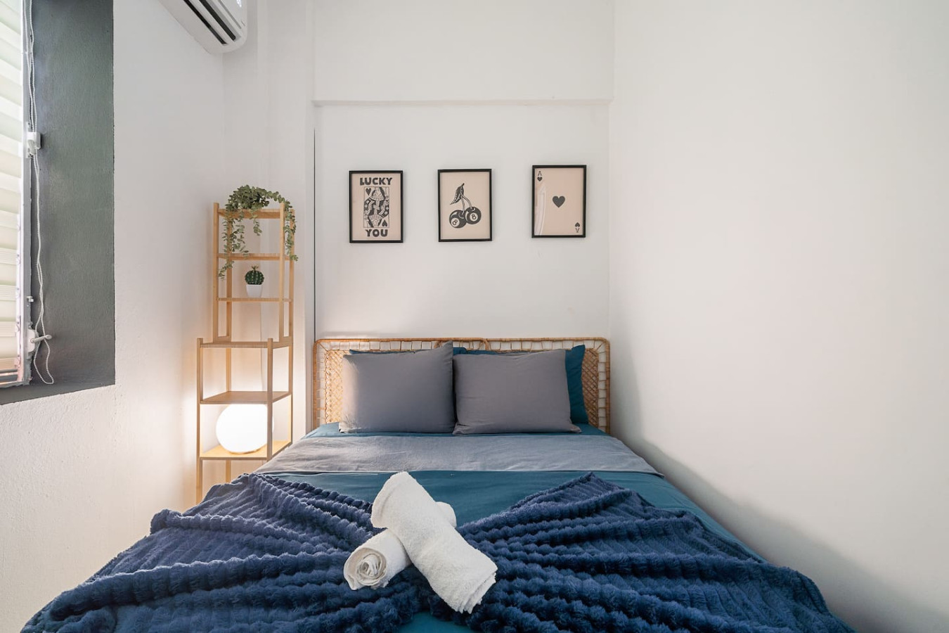 Bedroom with a bed, a nightstand, and a picture on the wall — Puerto House - Private Patio, Santurce