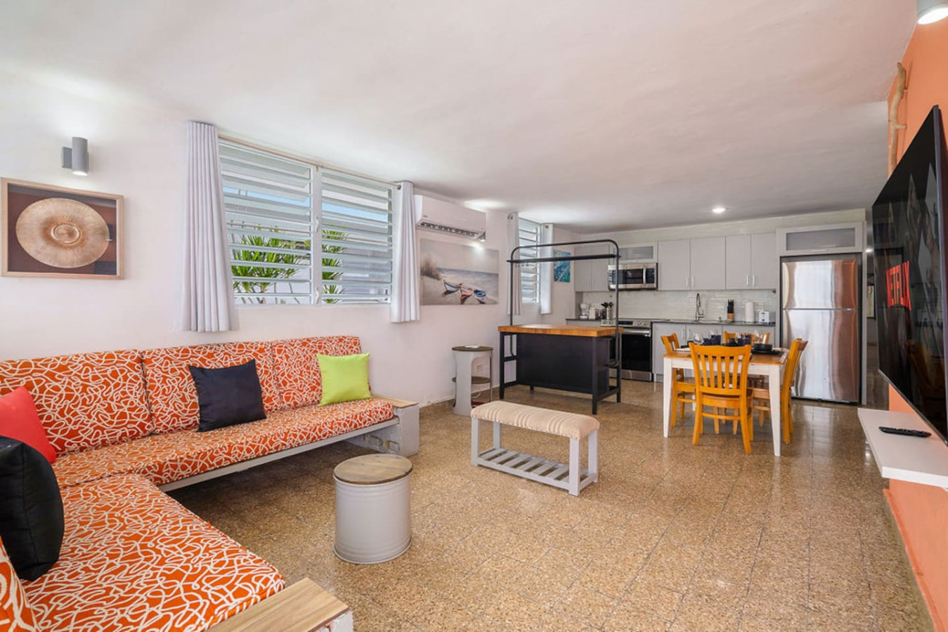 Living room with a couch and a table — Walking to the Beach 3 bedroom House Next to Ocean, Luquillo