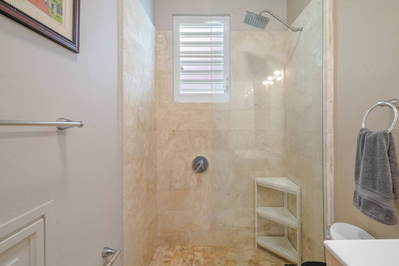 Bathroom with a shower and a window — Historical Old SanJuan Spanish style private Patio, San Juan