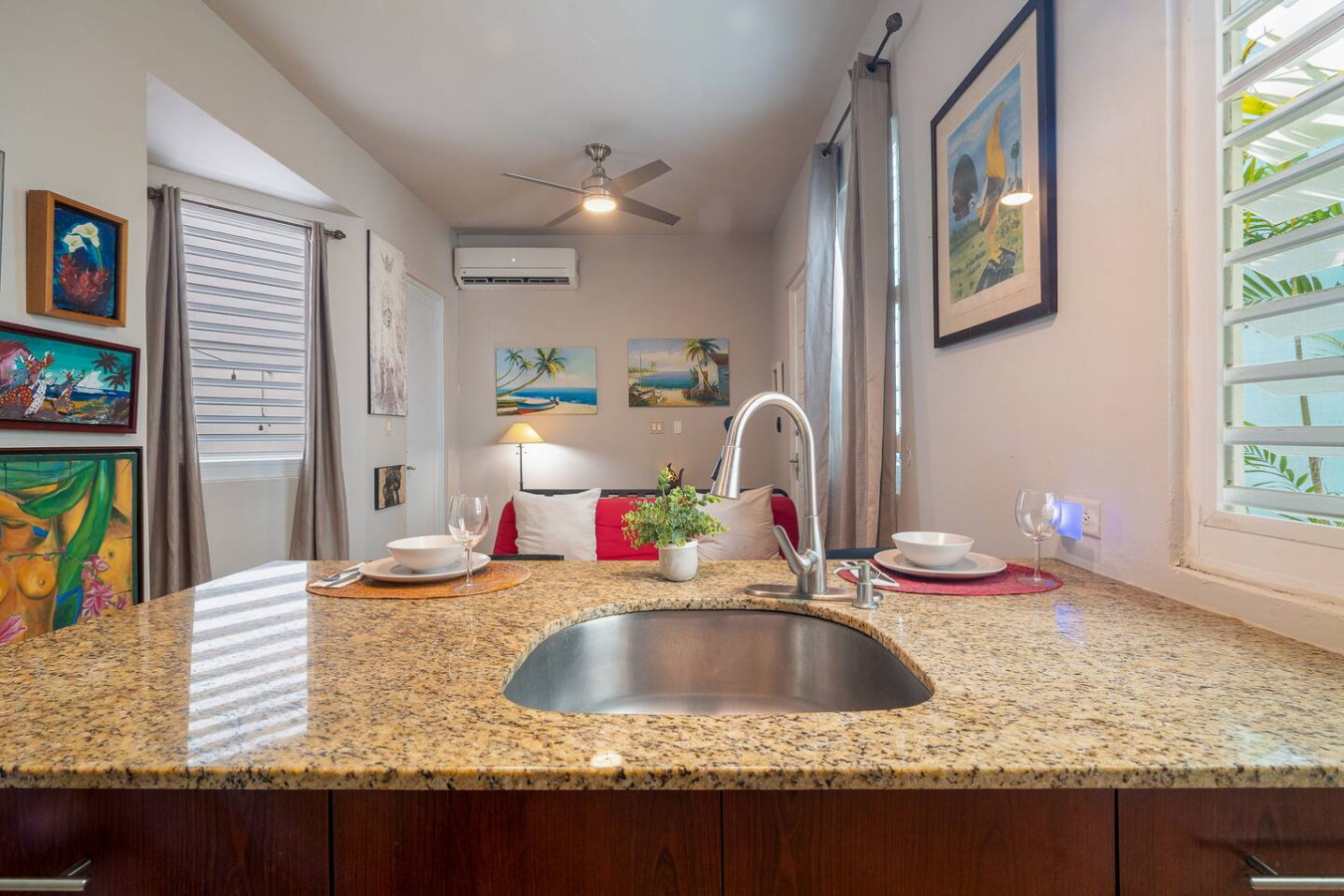 Kitchen with a sink and a refrigerator (bathroom 2) — Historical Old SanJuan Spanish style private Patio, San Juan