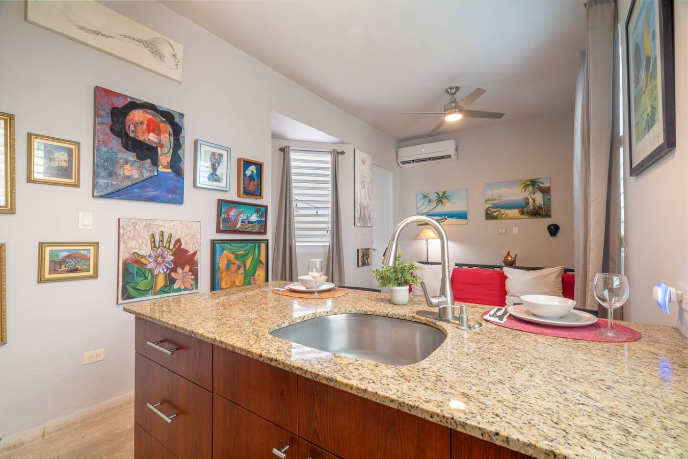 Kitchen with a sink and a refrigerator — Historical Old SanJuan Spanish style private Patio, San Juan