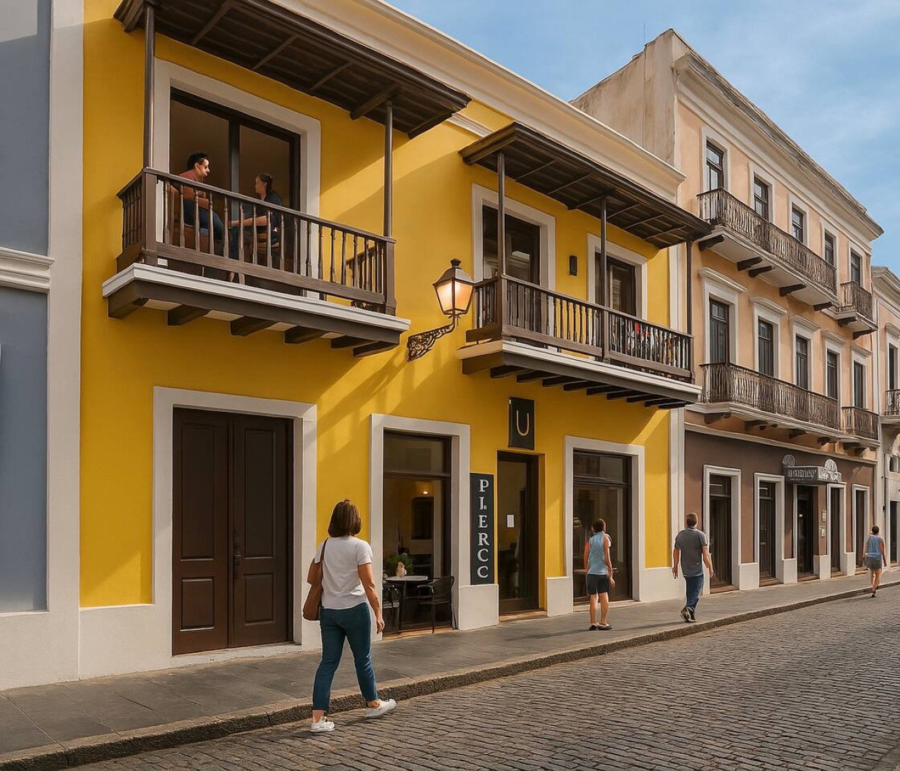Yellow building with a balcony on the second floor — La Cueva Loft Rustic Colonial Romance, Old San Juan