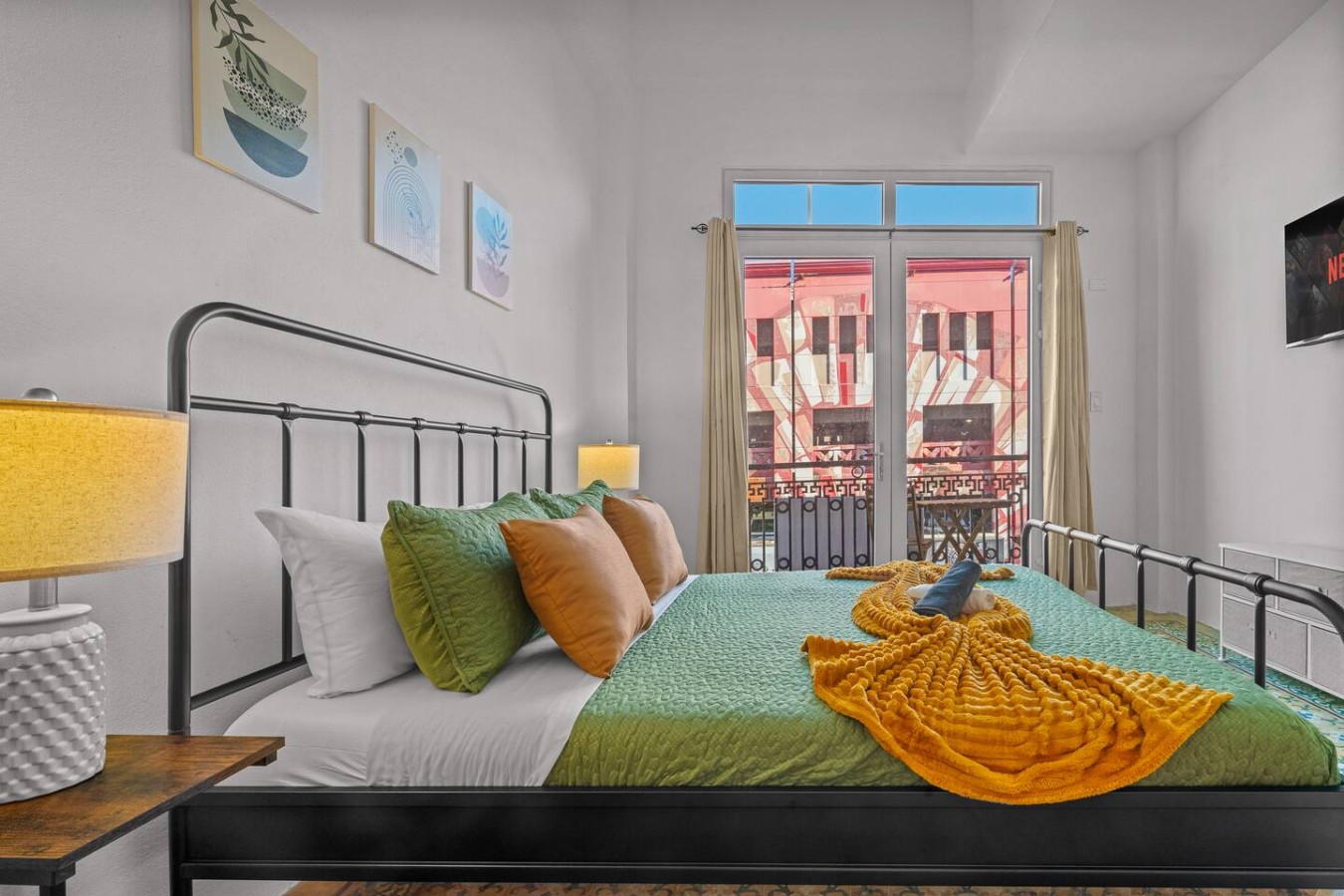 Bedroom with a view of the city — The Galleria House | Private Patio Old San Juan, Old San Juan