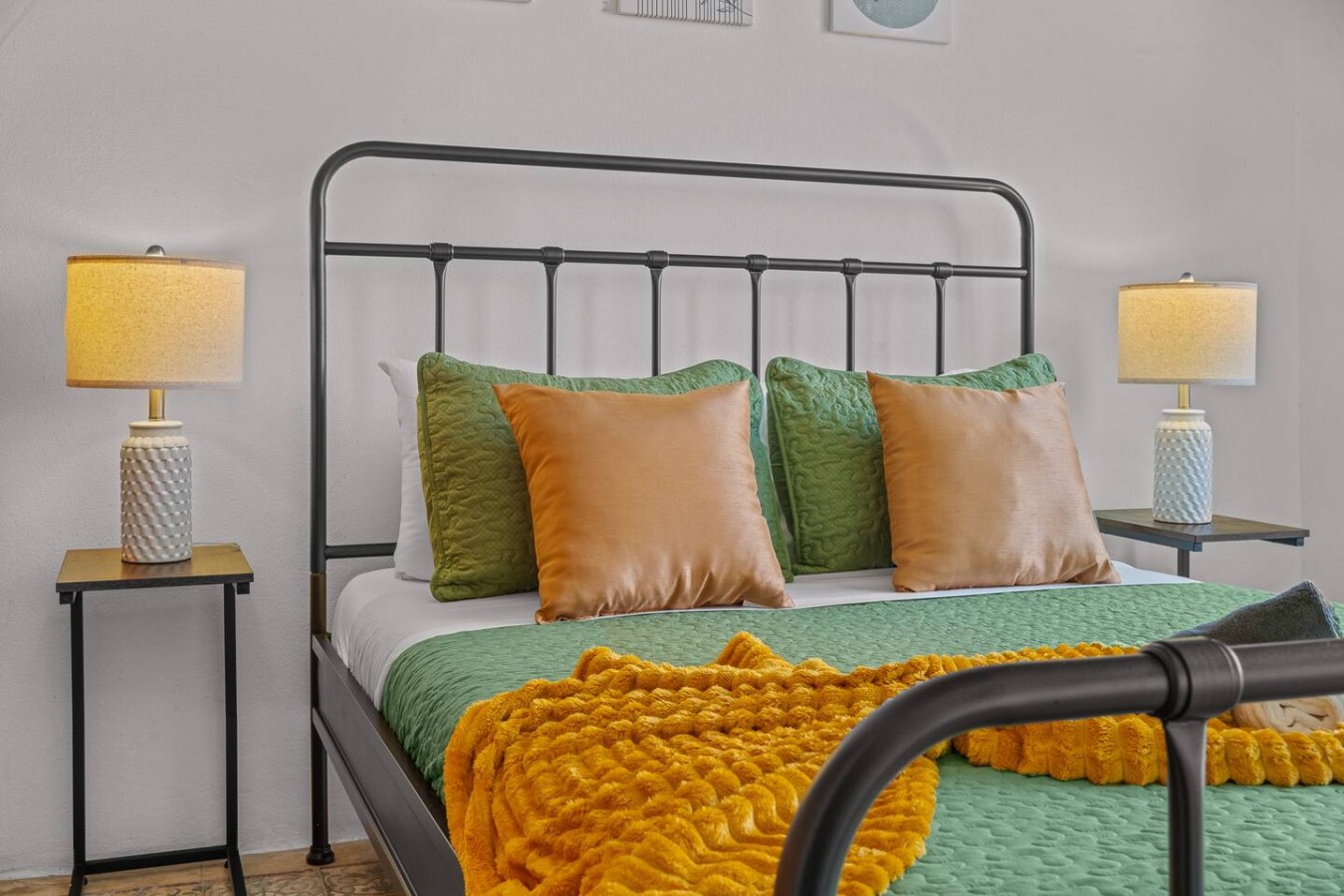 Bedroom with a bed and two pillows — The Galleria House | Private Patio Old San Juan, Old San Juan