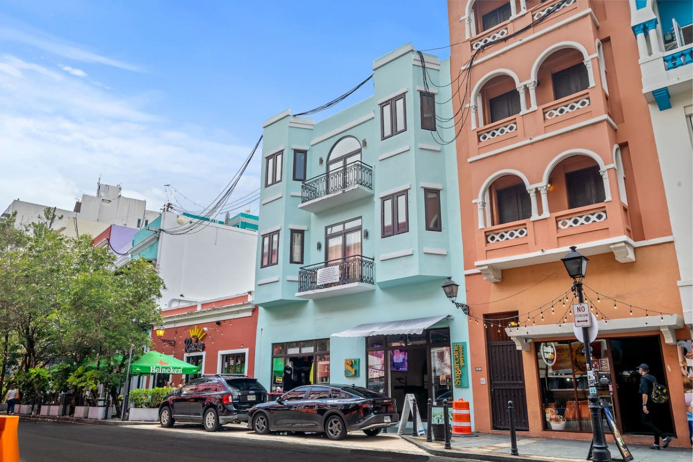 Blue and white building with a balcony — Bellavista Galleria | Old San Juan, Old San Juan