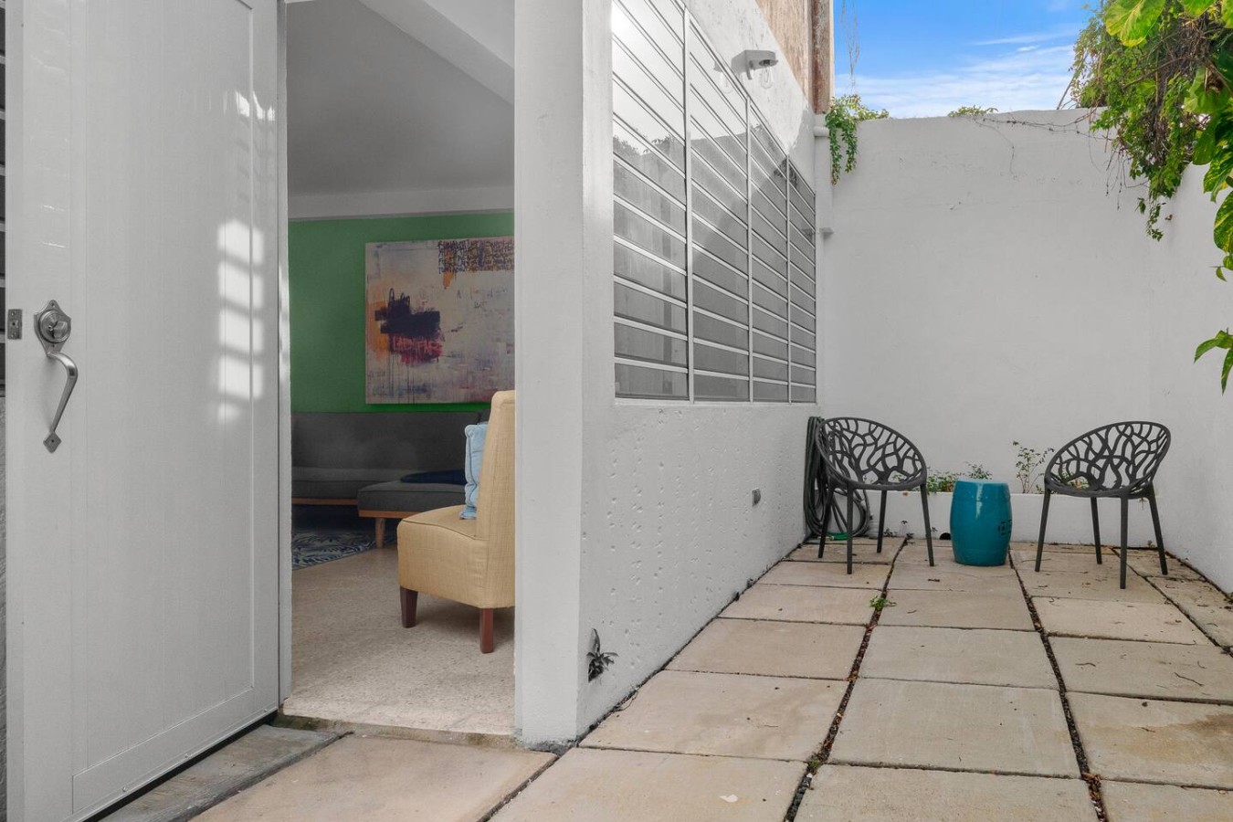 View of the ocean from the balcony of a vacation rental property in (balcony 2) — Private Patio 2BR Near Ocean Park Beach, Sa