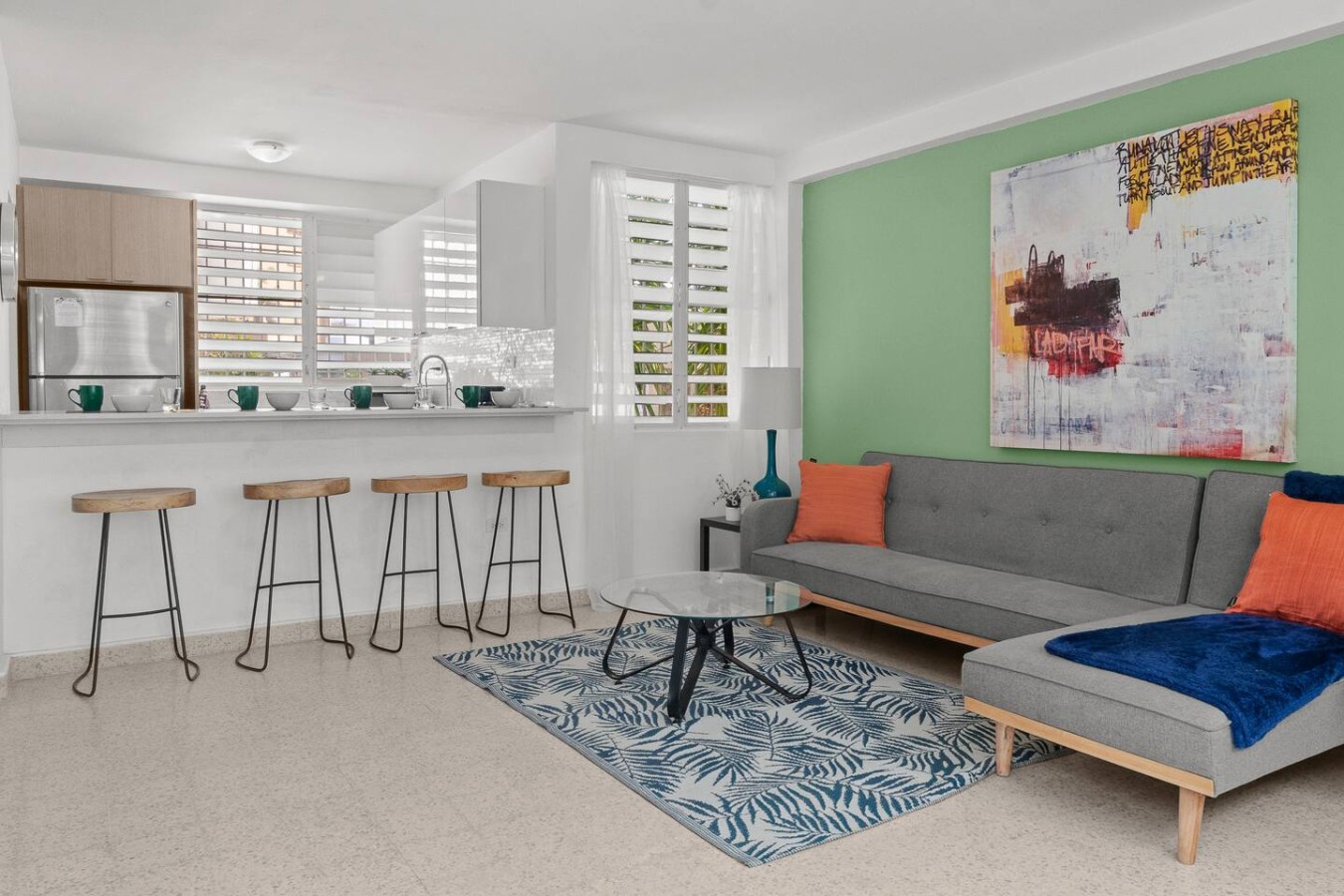 Living room with a couch and a table — Private Patio 2BR Near Ocean Park Beach, Santurce