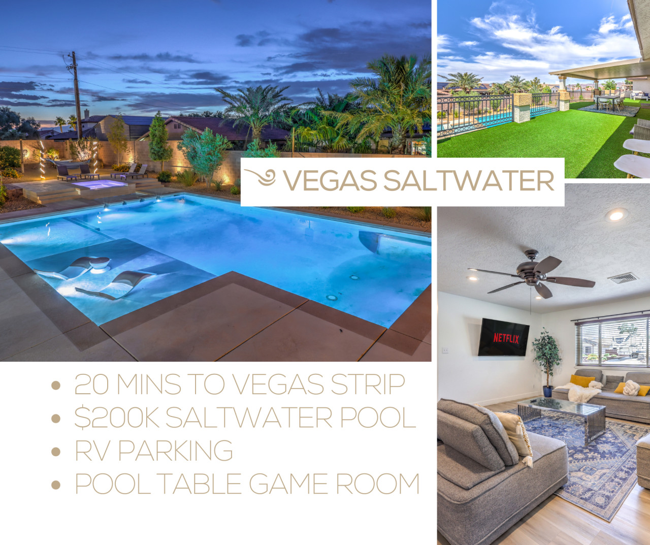 Vegas Saltwater Pool. Spa, Hammocks, RV, Billiards