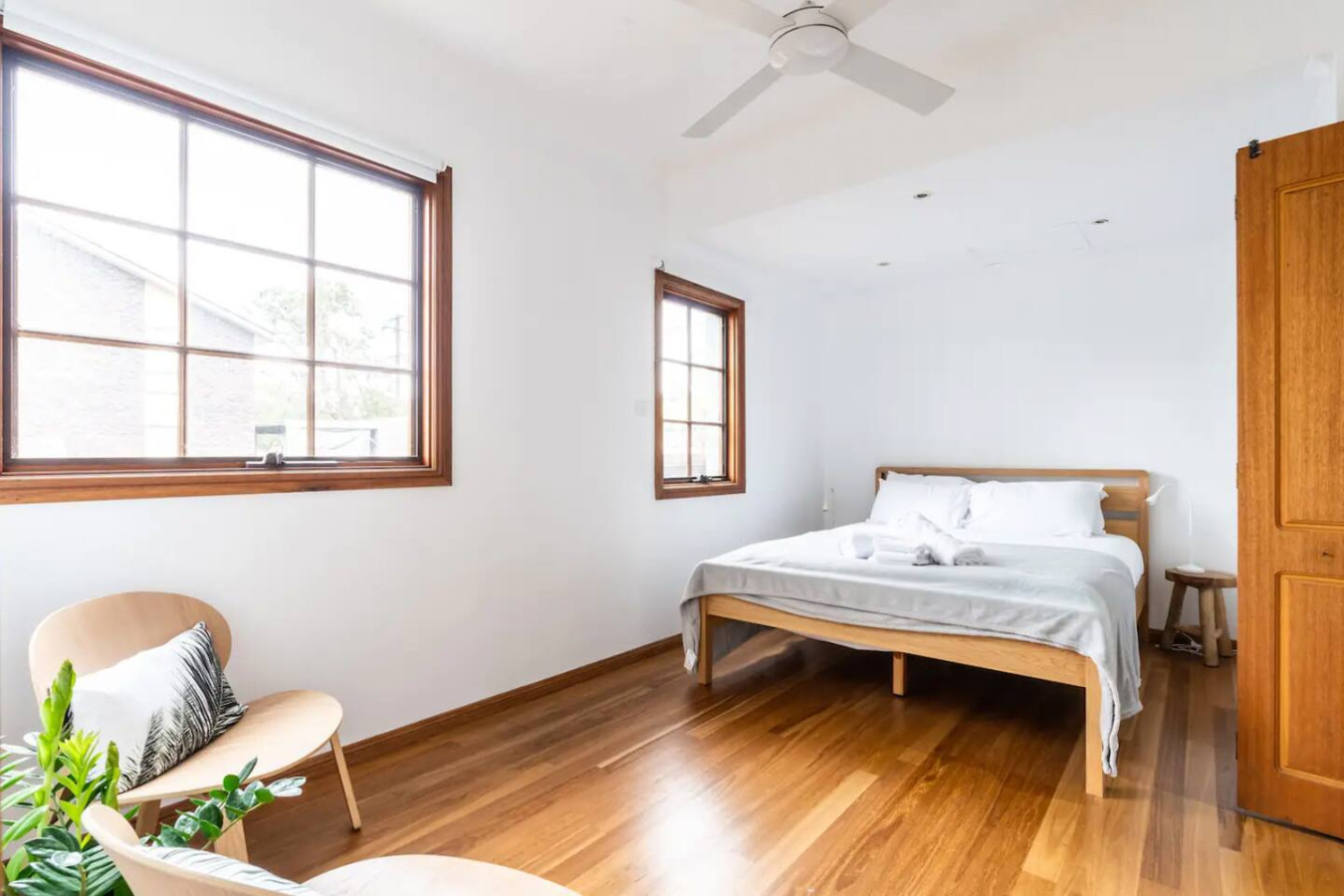 Relax in comfort with a queen bed and natural light.
