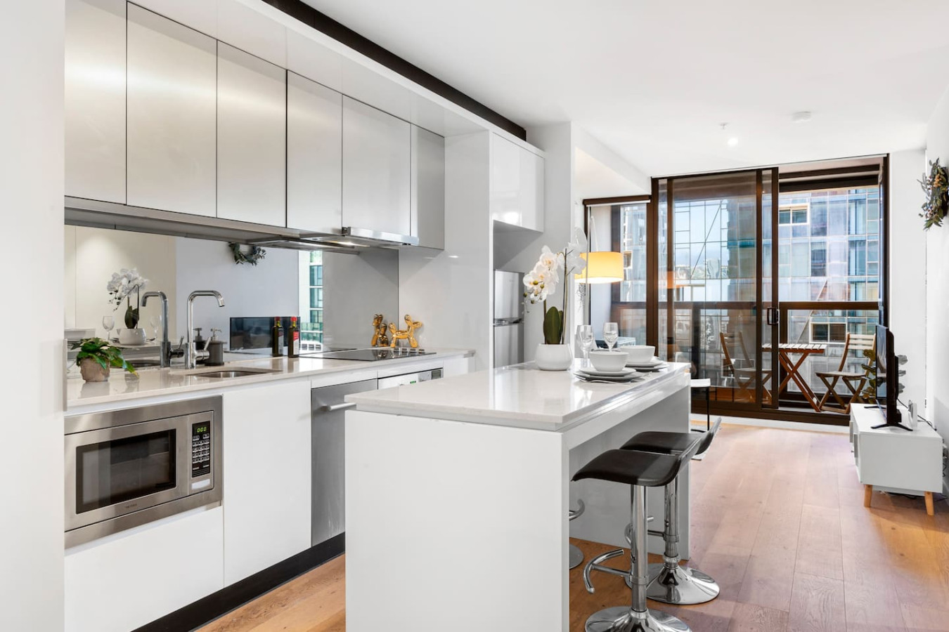 A fully equipped kitchen with modern appliances for all your cooking needs.