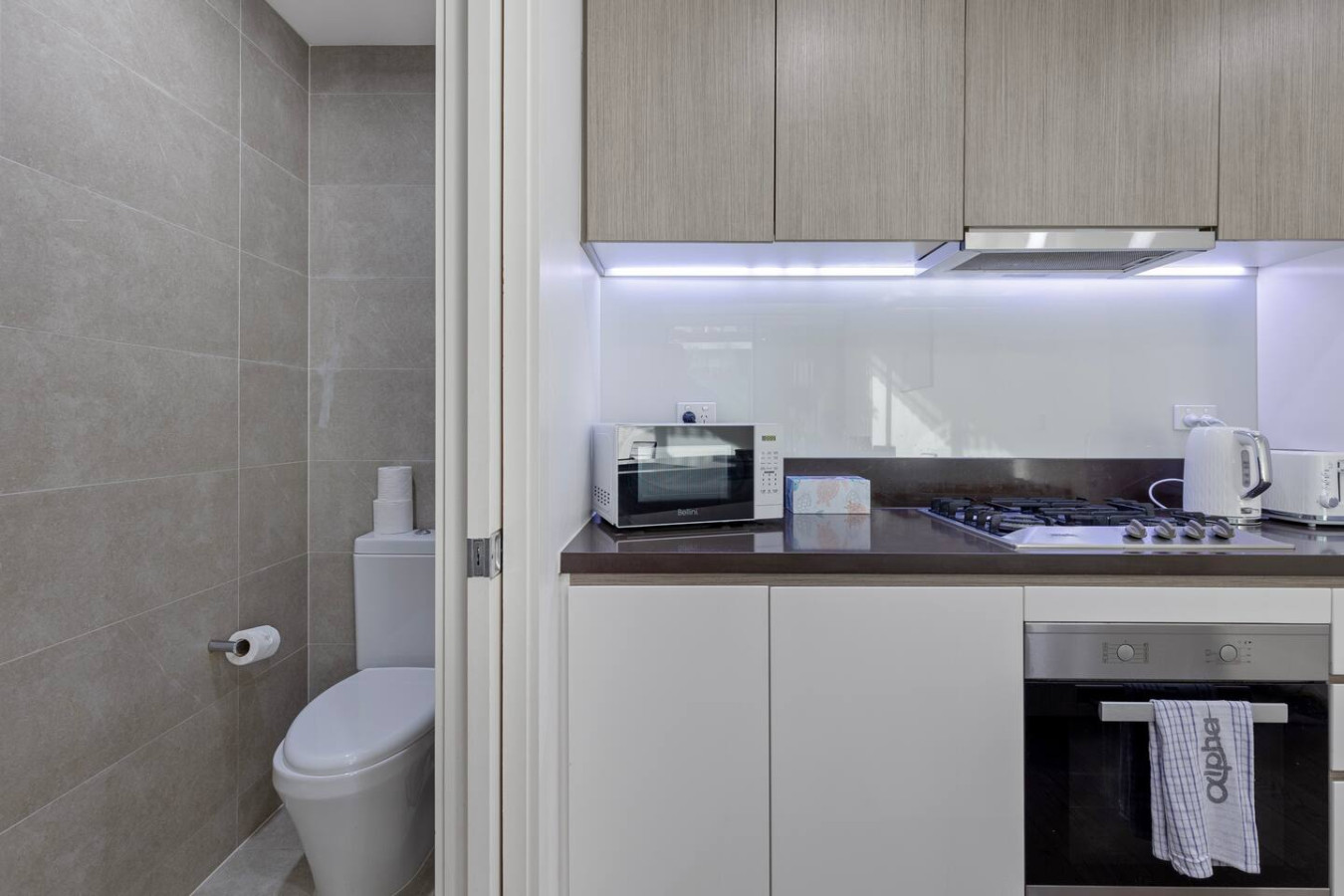Smart layout with kitchen essentials right next to a clean, private bathroom. By Superhostly