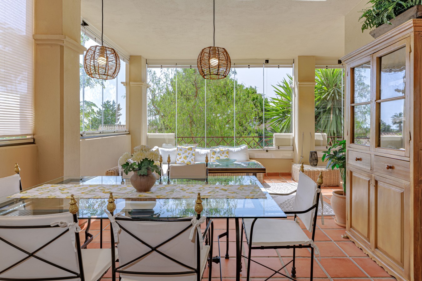 Terrace dining area and lounge seating