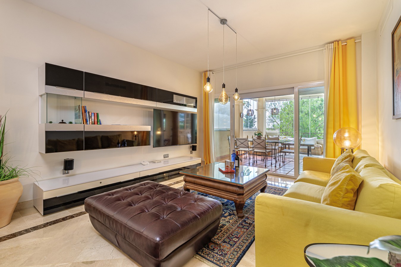 Living room with Smart TV and sound system