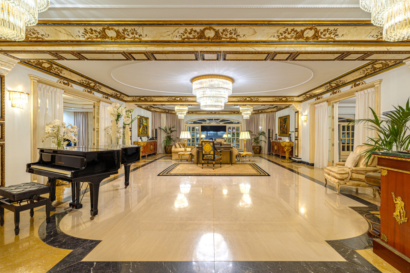 Elegant living room featuring a grand piano for music and entertaining