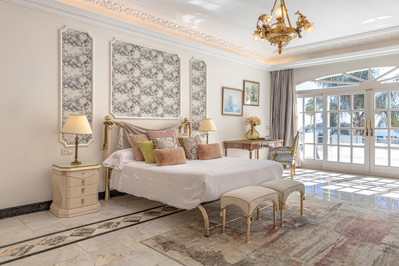 Second bedroom with en-suite bathroom, terrace, sea views, and barber room