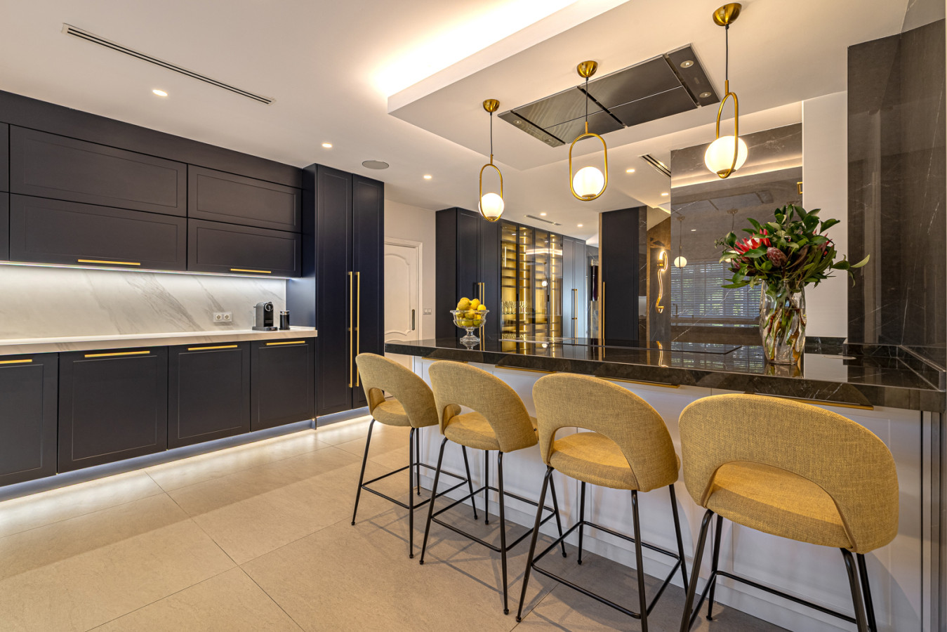 Spacious double kitchen designed for private chefs and seamless event hosting