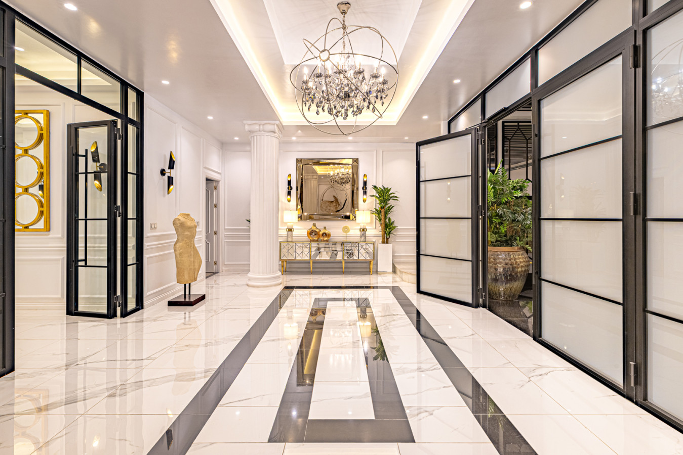 Basement area leading to the spa, wellness zone, and garage