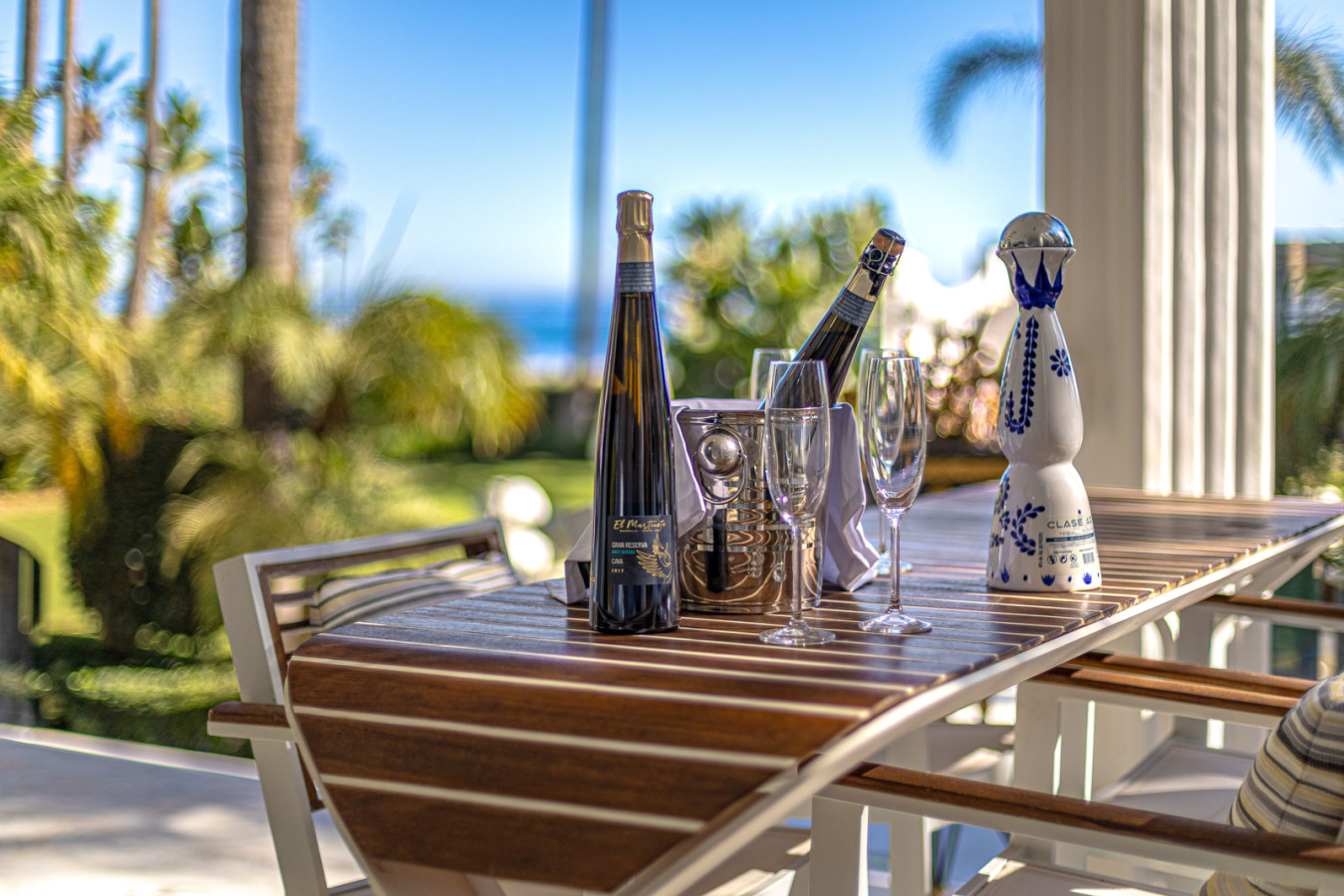 Villa El Martinete in-house cava served at the terrace breakfast bar