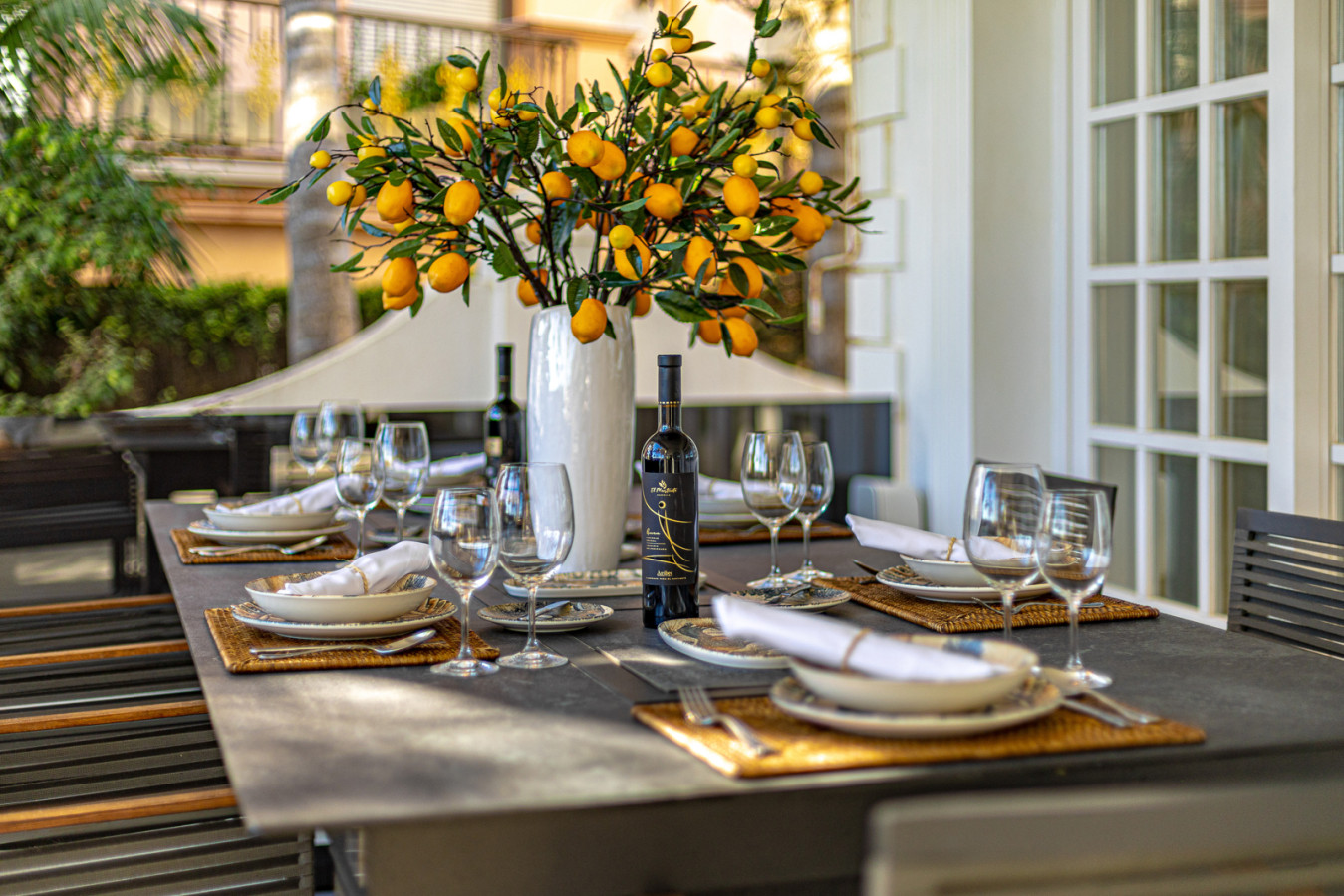 Villa El Martinete in-house wine served at the terrace 6-person dining table