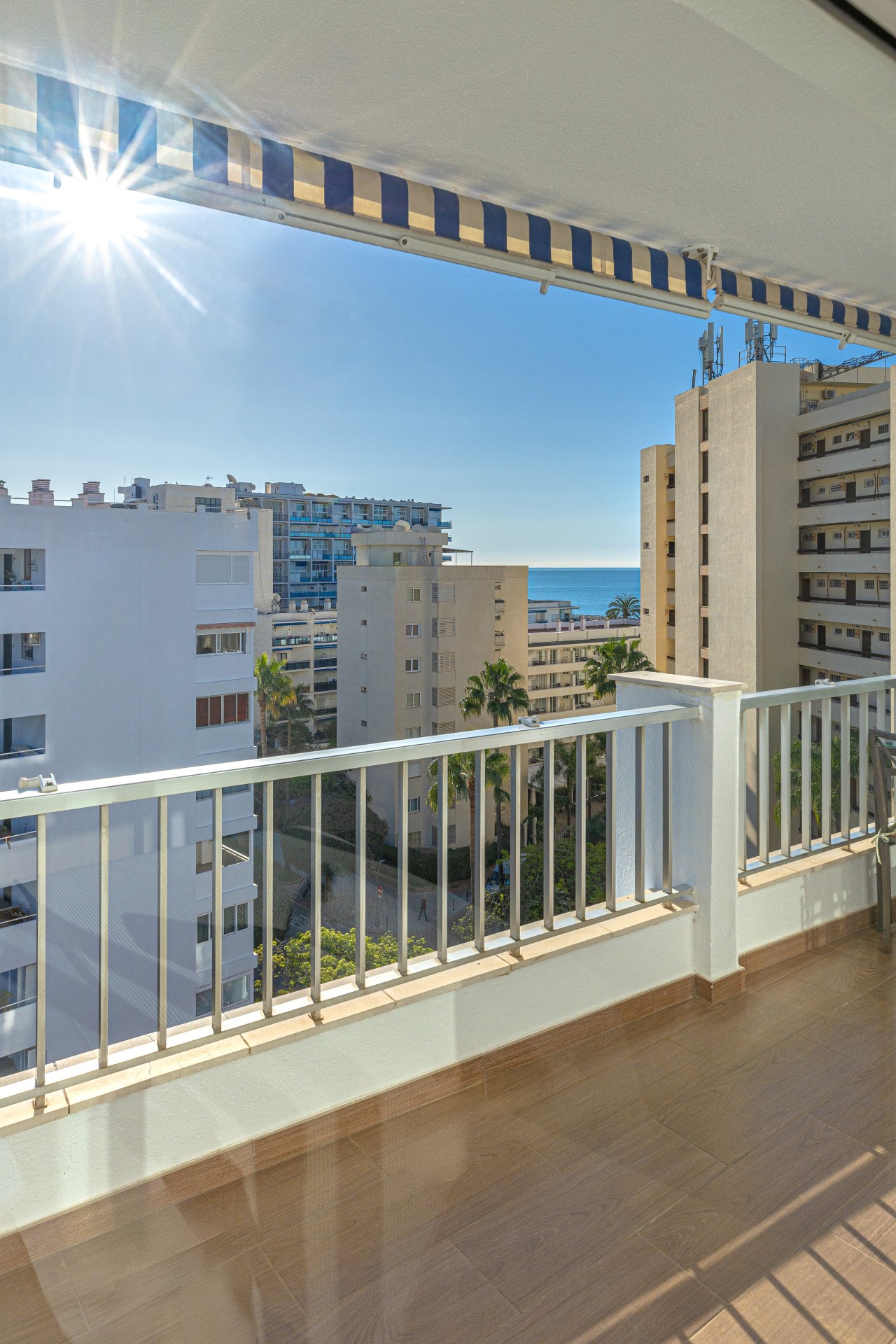 Looking along the terrace to the sea