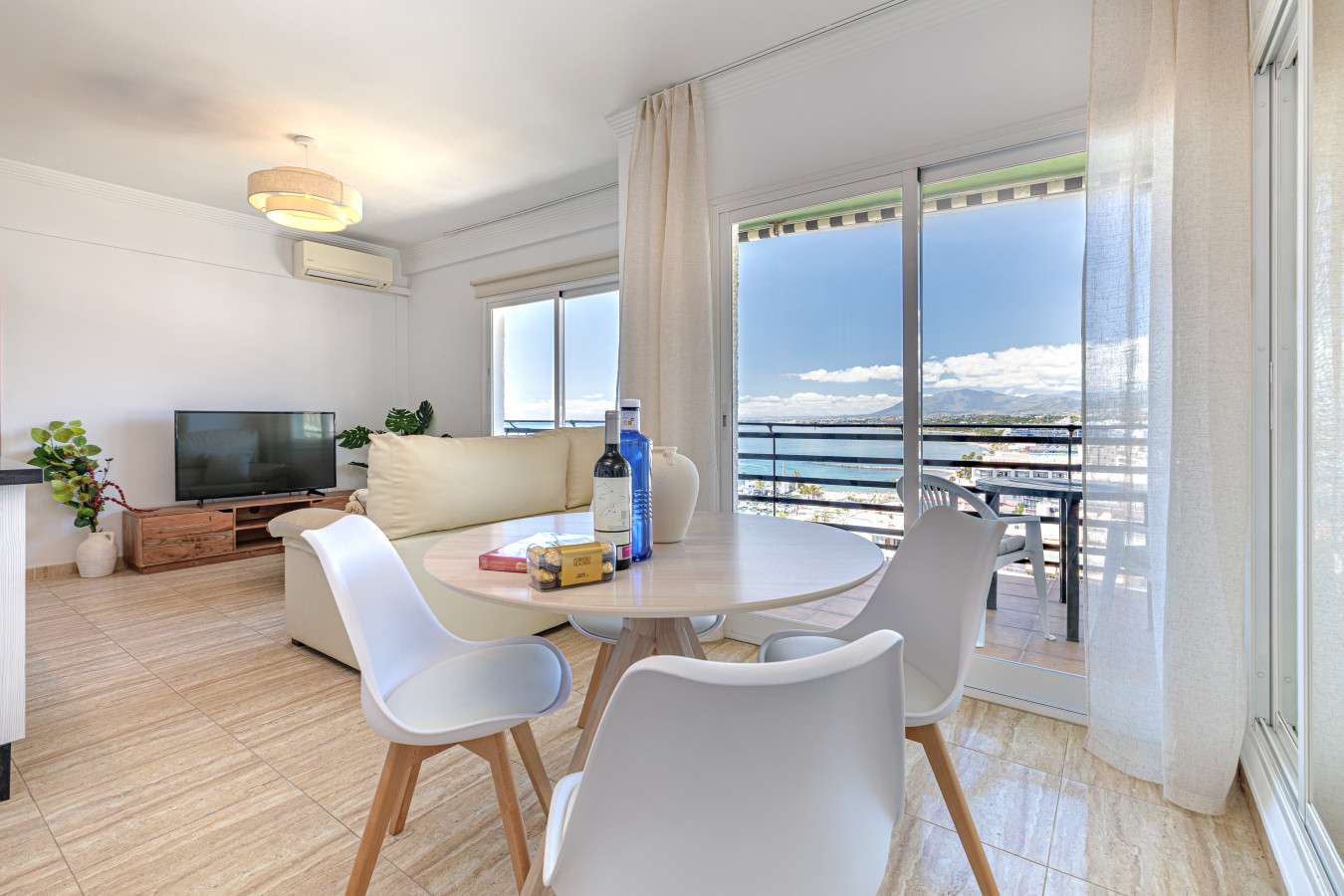 Dine with a view! Open-plan dining area right by the beach.