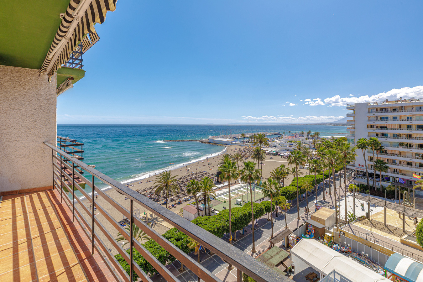 Panoramic Mediterranean Sea views from your private Marbella balcony. Step right out to the beach.