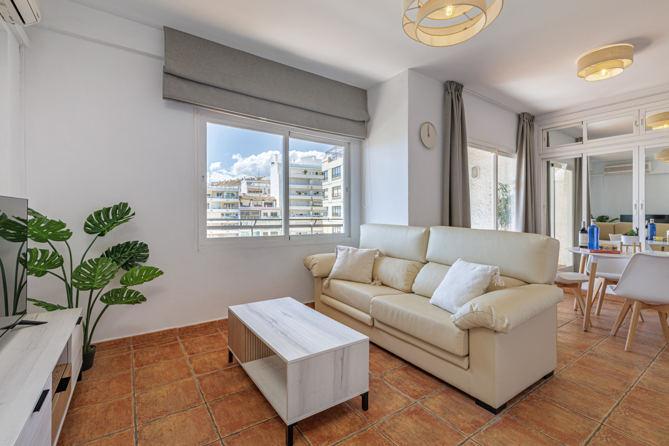 Unwind on the comfortable sofa with a flat-screen TV after exploring Marbella Old Town.