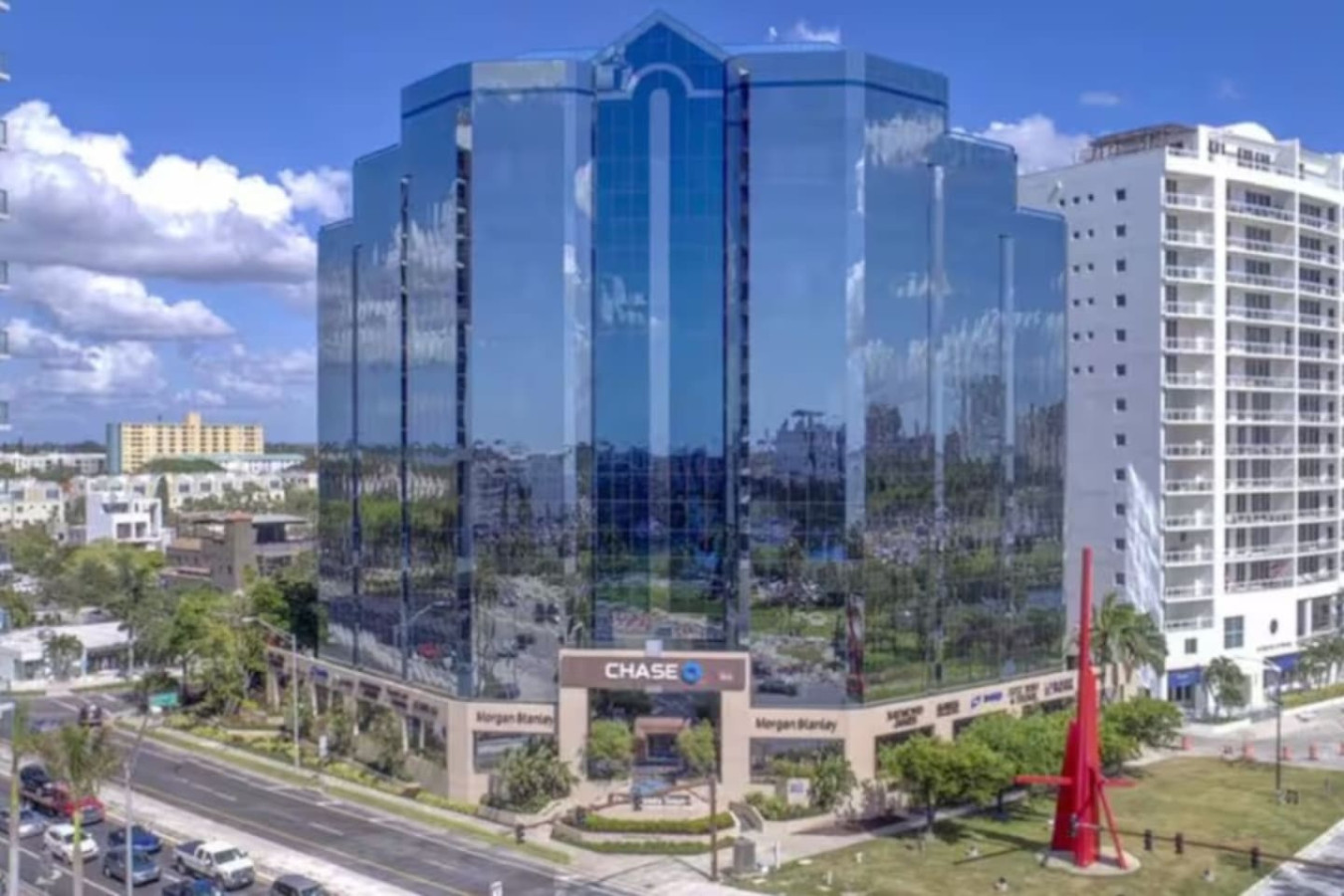 Downtown Bradenton's skyline, including the Chase building, sits just across the Manatee River from the property.