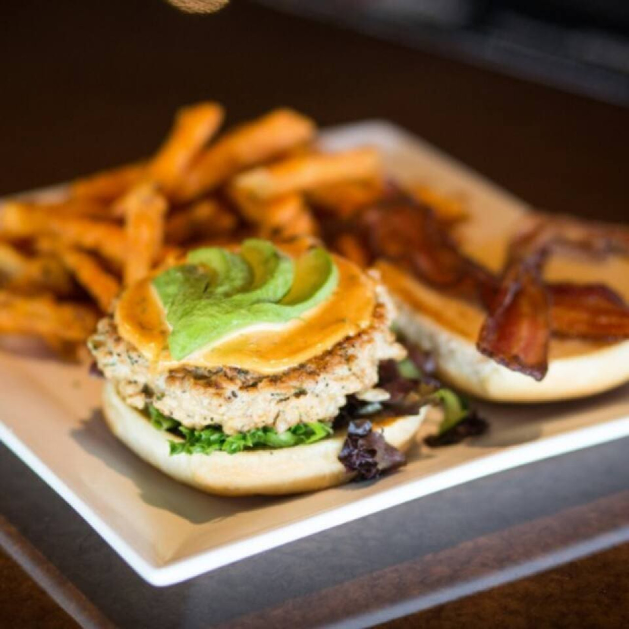 A plated meal from a nearby restaurant, one option among the local dining spots in the area.