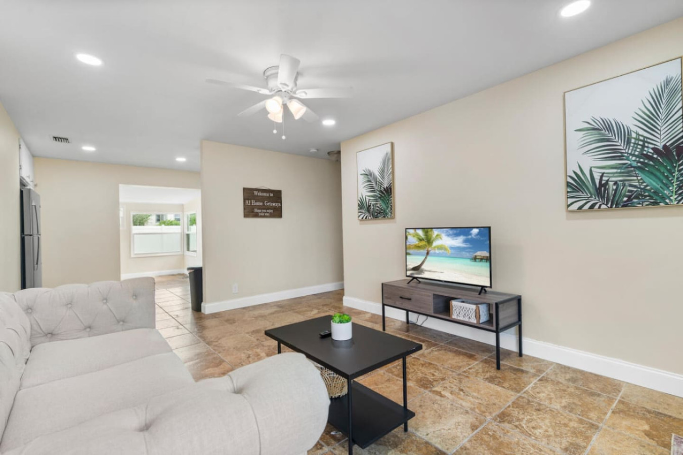 Wall art and a Roku TV with free Netflix in the living area, for downtime between whatever brought your group together.