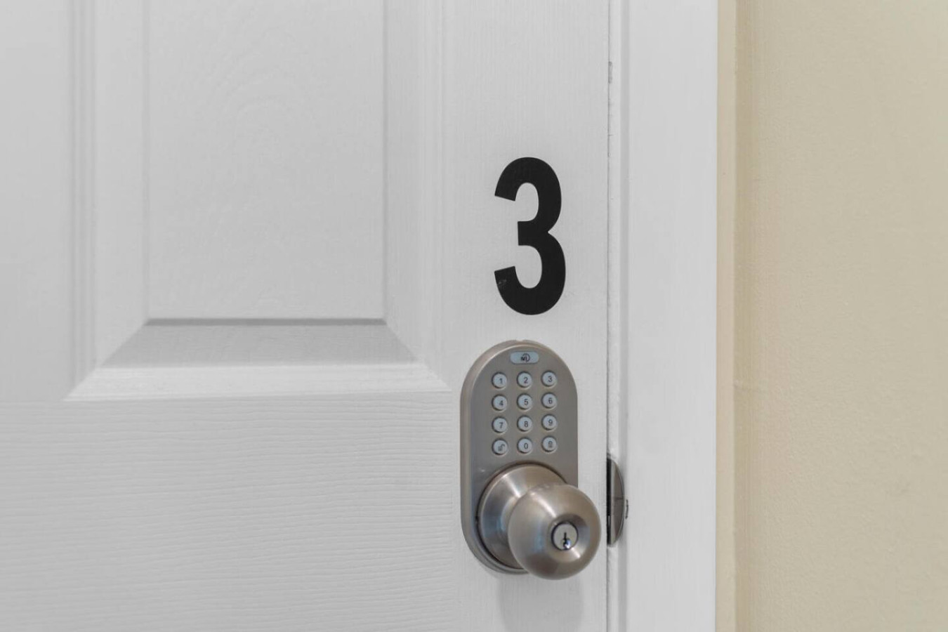 The keypad lock on bedroom door 3.