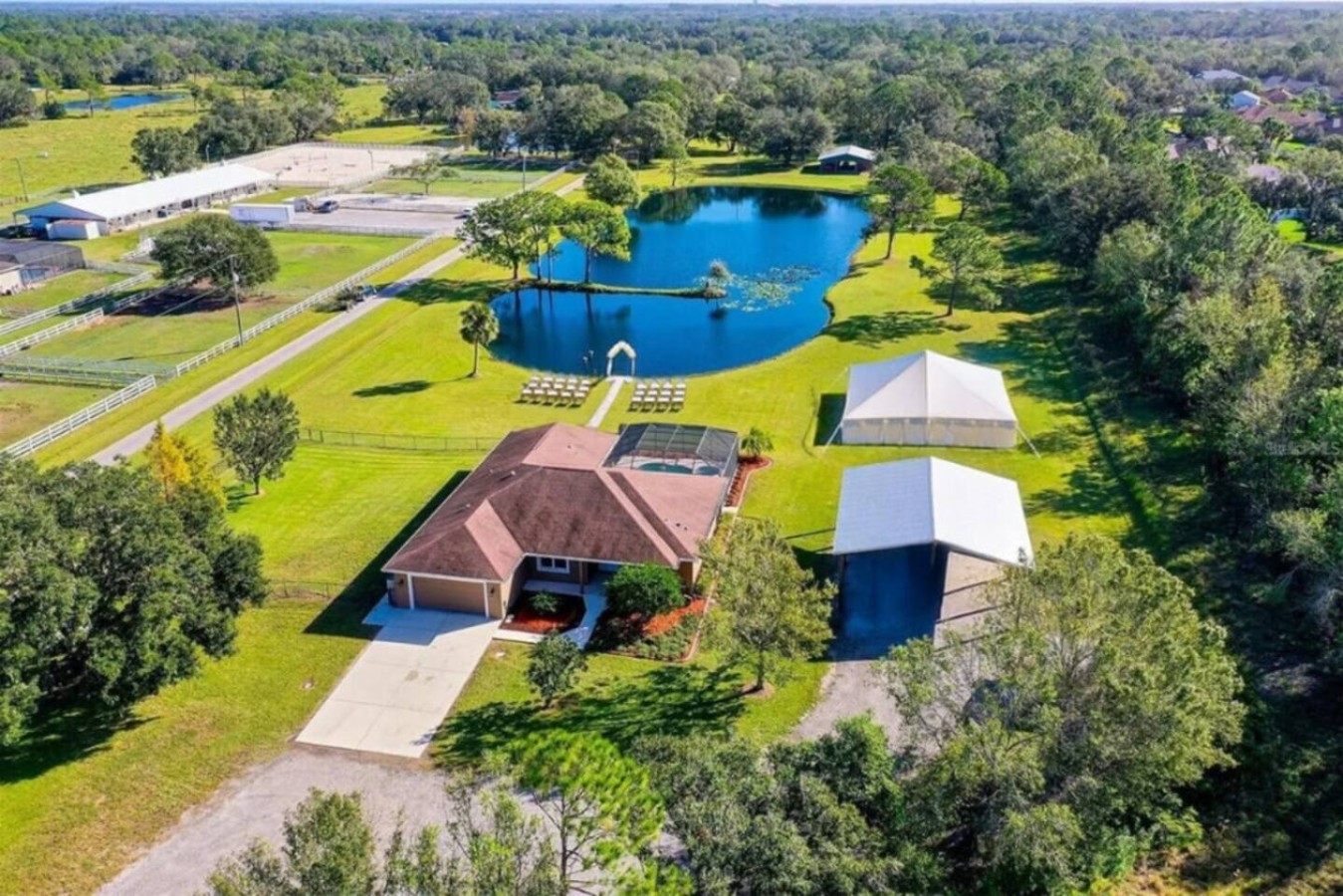 The same lake, caught from another angle. The house sits close enough to walk to the water in under a minute.