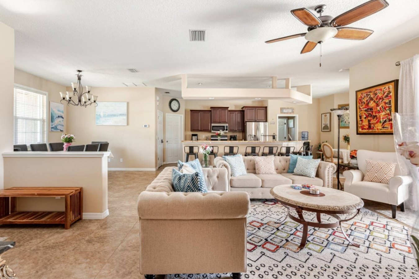 The main living room, the natural gathering point after a long day at the lake or the pool.