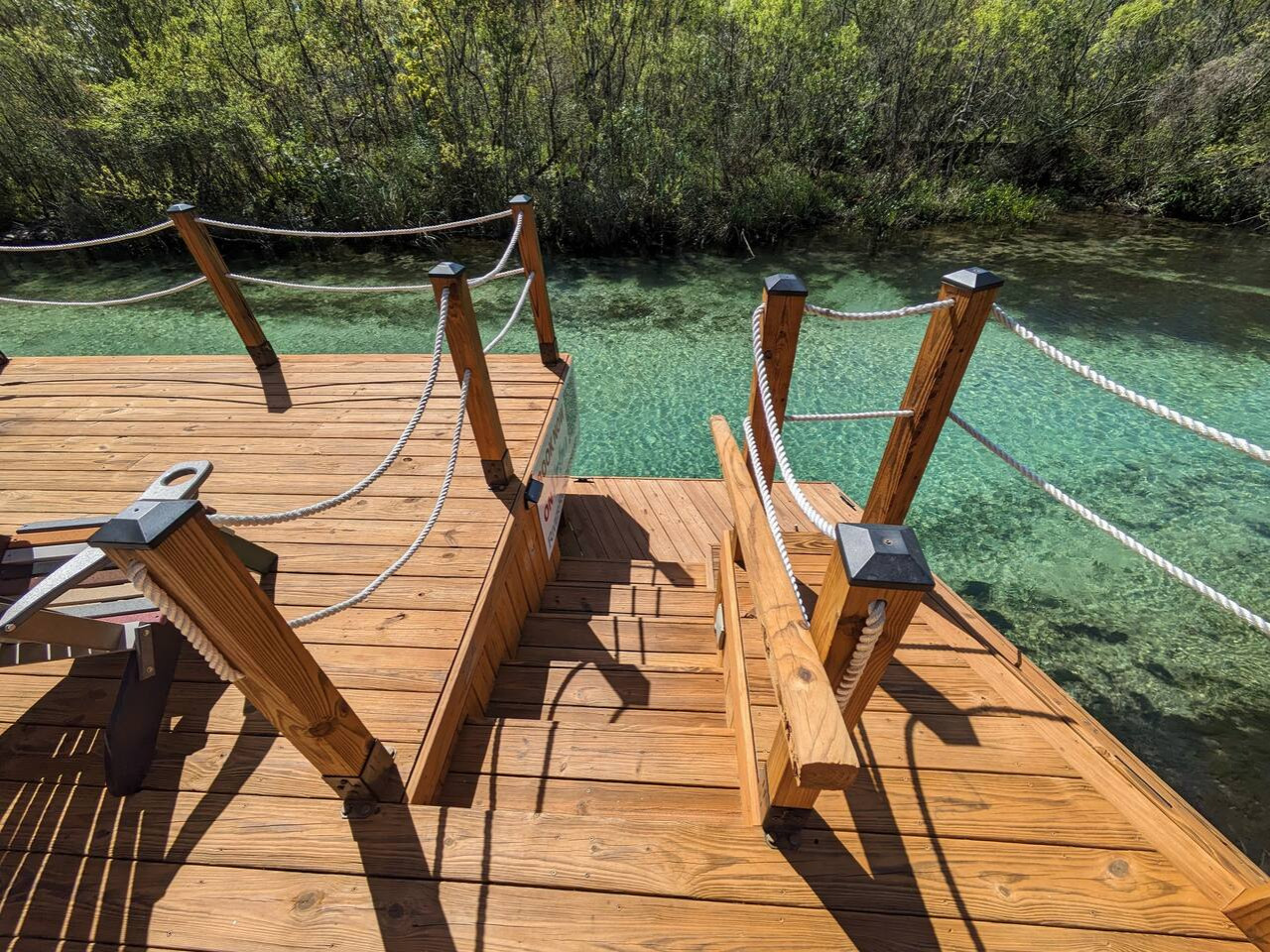 Steps from the dock down into the river