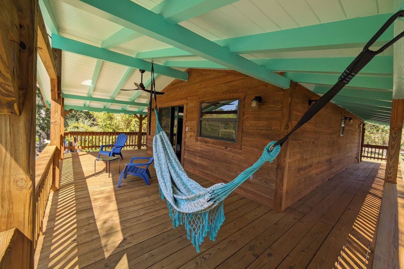 Hammock and chairs on the covered porch