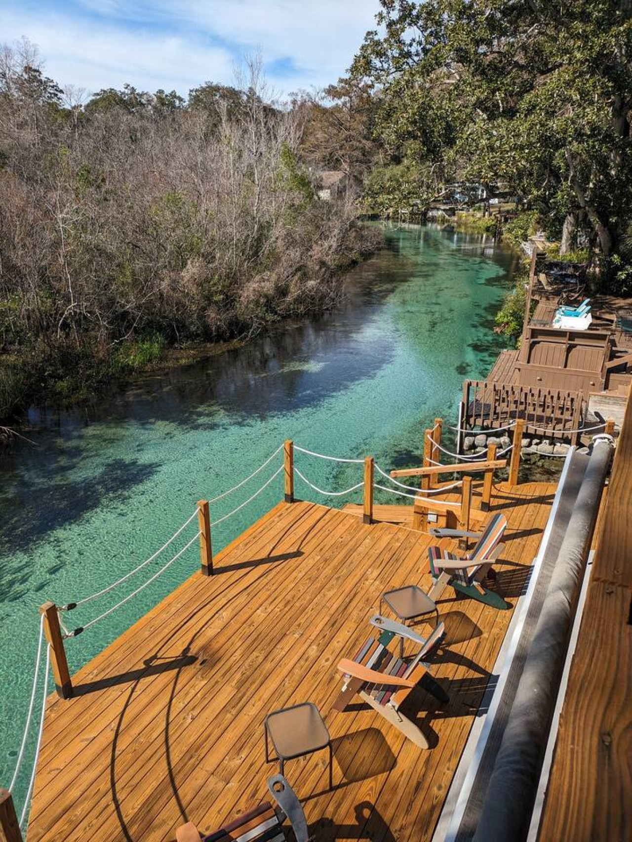 The dock and deck over turquoise water
