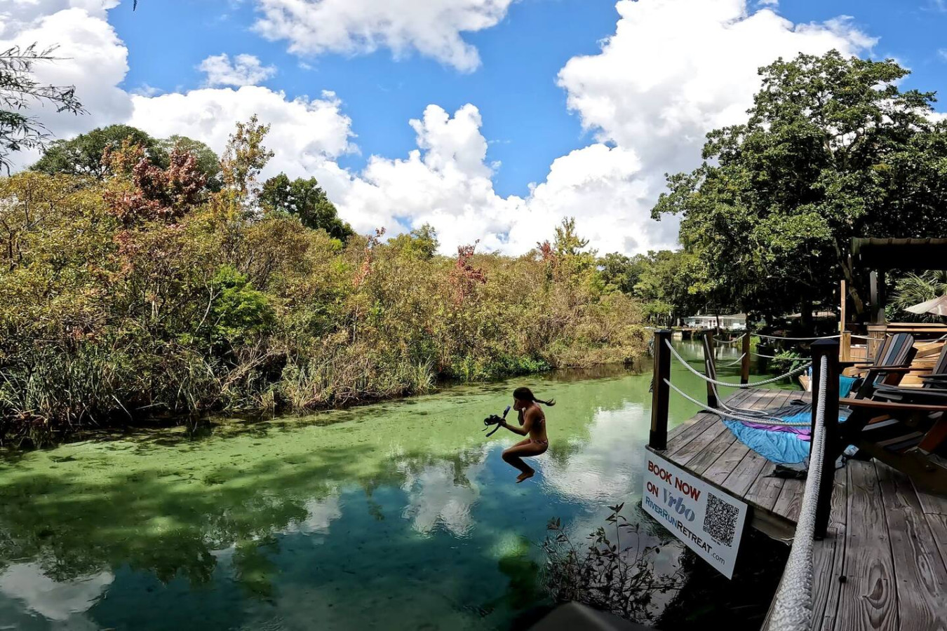 The river frontage at River Run Retreat | Weeki Wachee River Cabin