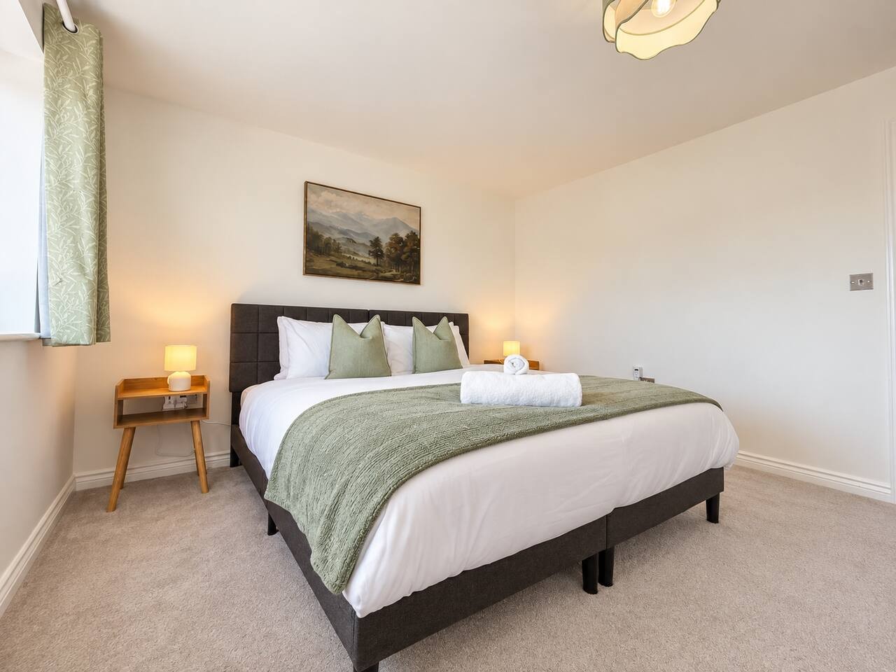 Typically set up as  super king but can be separated into two singles in this spacious bedroom