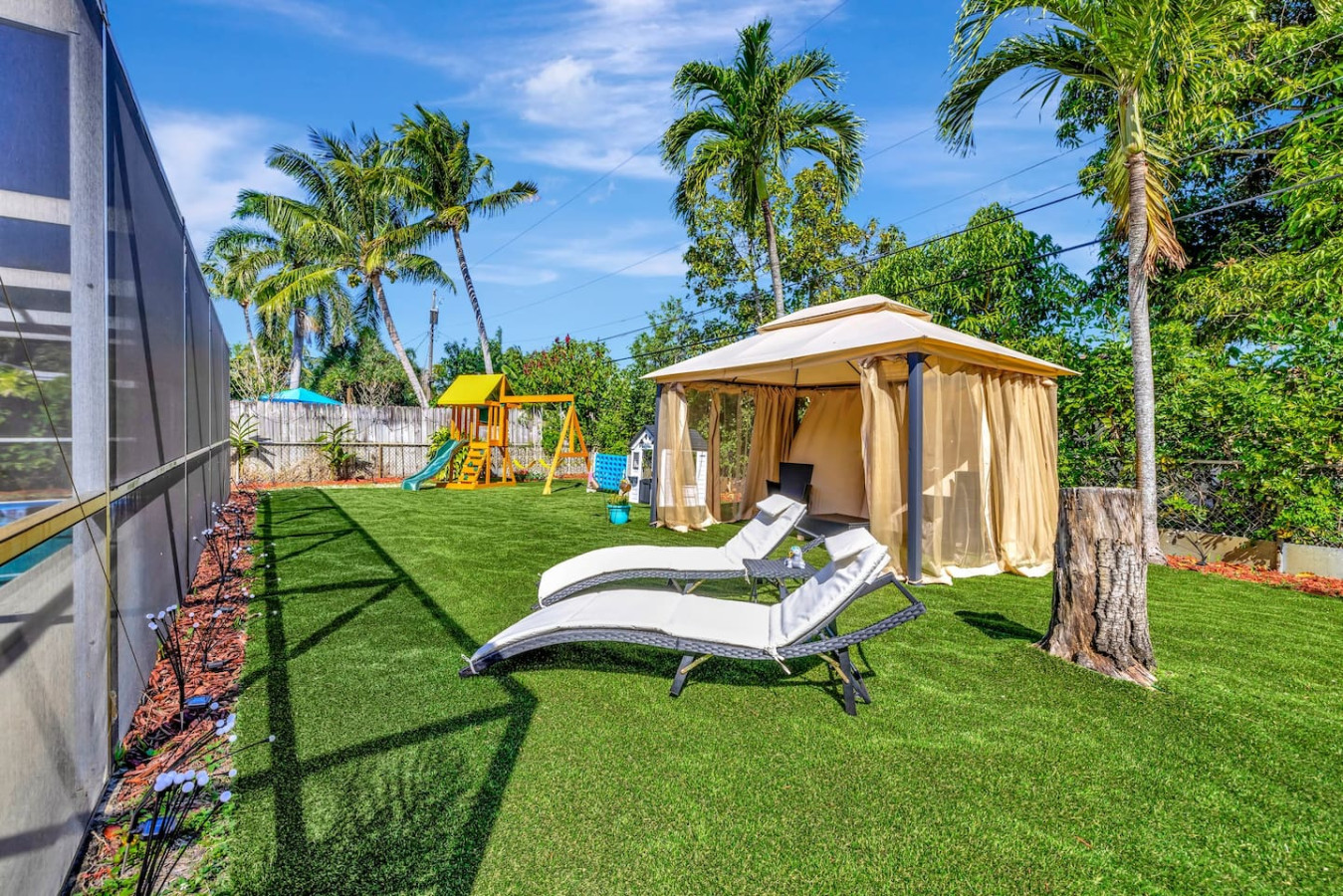 Sun loungers in the backyard