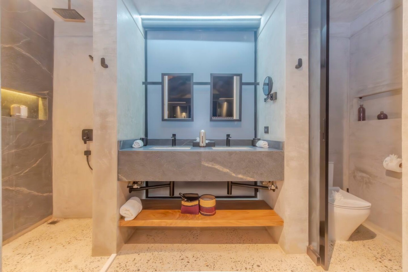 Indulge in comfort! This bath boasts His/Hers mirrors & sinks. Enjoy a private, closable toilet, hot shower, hair dryer & complimentary curated shampoo, gel, rinse. Ask about additional daily housekeeping from our professional staff during your stay!