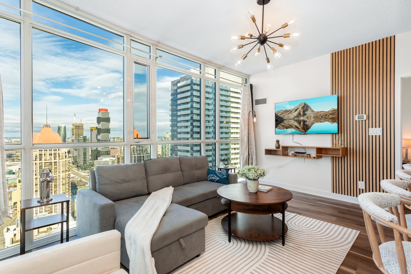 Sky-High 2BR/2BA Condo | Best City Views+Parking — furnished suite photo 10 in Mississauga