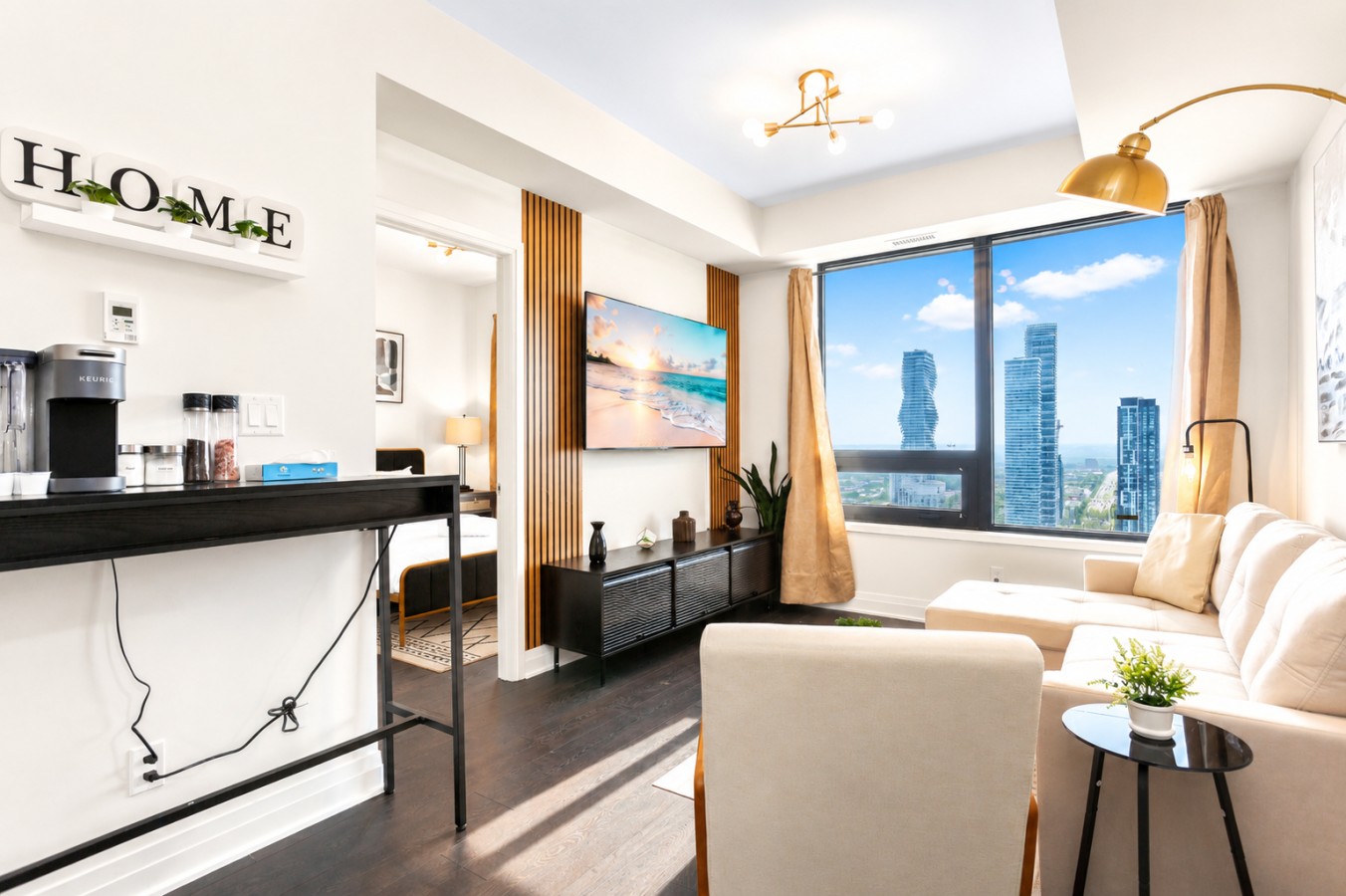 Luxury Skyline Condo | Pool • Gym • Steps to SQ1 — furnished suite photo 7 in Mississauga