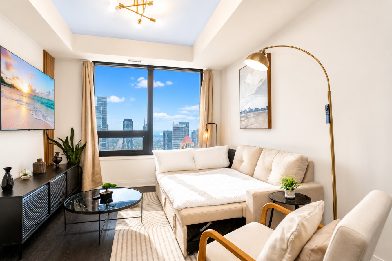 Luxury Skyline Condo | Pool • Gym • Steps to SQ1 — furnished suite photo 8 in Mississauga