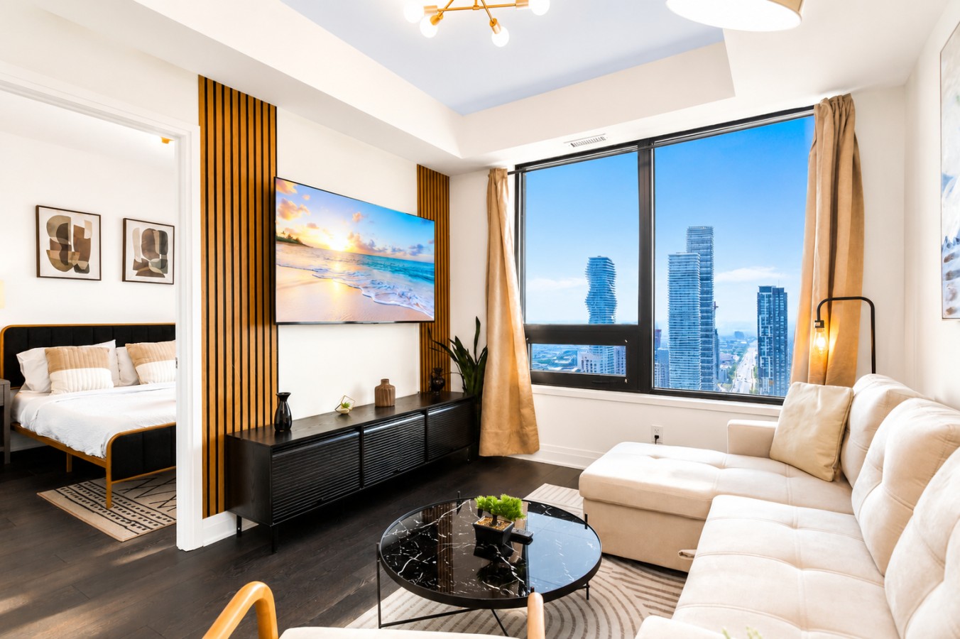 Luxury Skyline Condo | Pool • Gym • Steps to SQ1 — furnished suite photo 12 in Mississauga