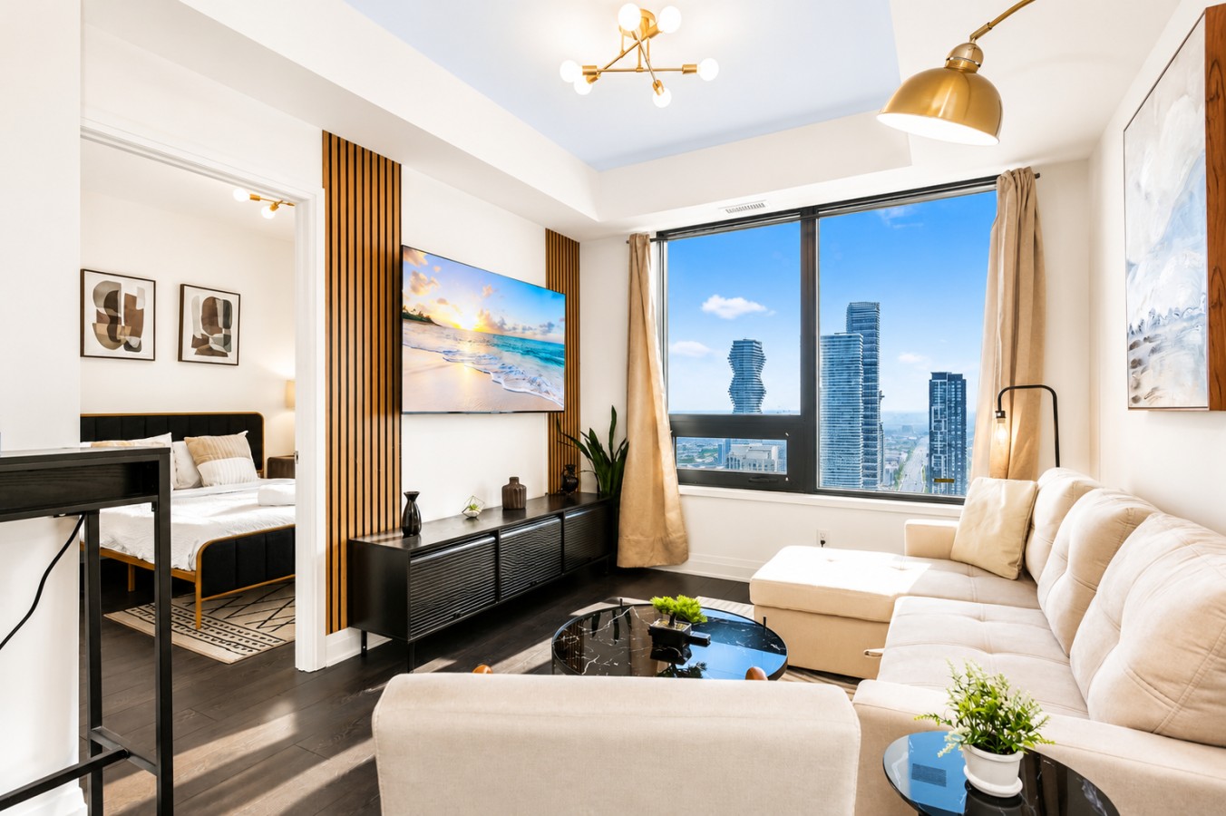 Luxury Skyline Condo | Pool • Gym • Steps to SQ1 — furnished suite photo 11 in Mississauga