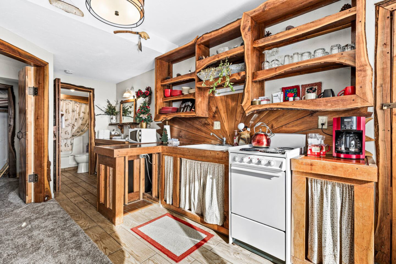 Black walnut adorns the kitchen area