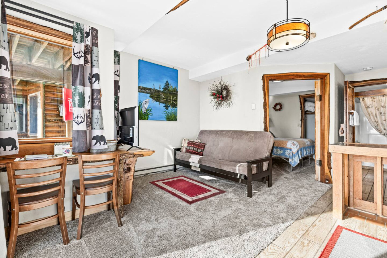 Living area with live edge wood all around!