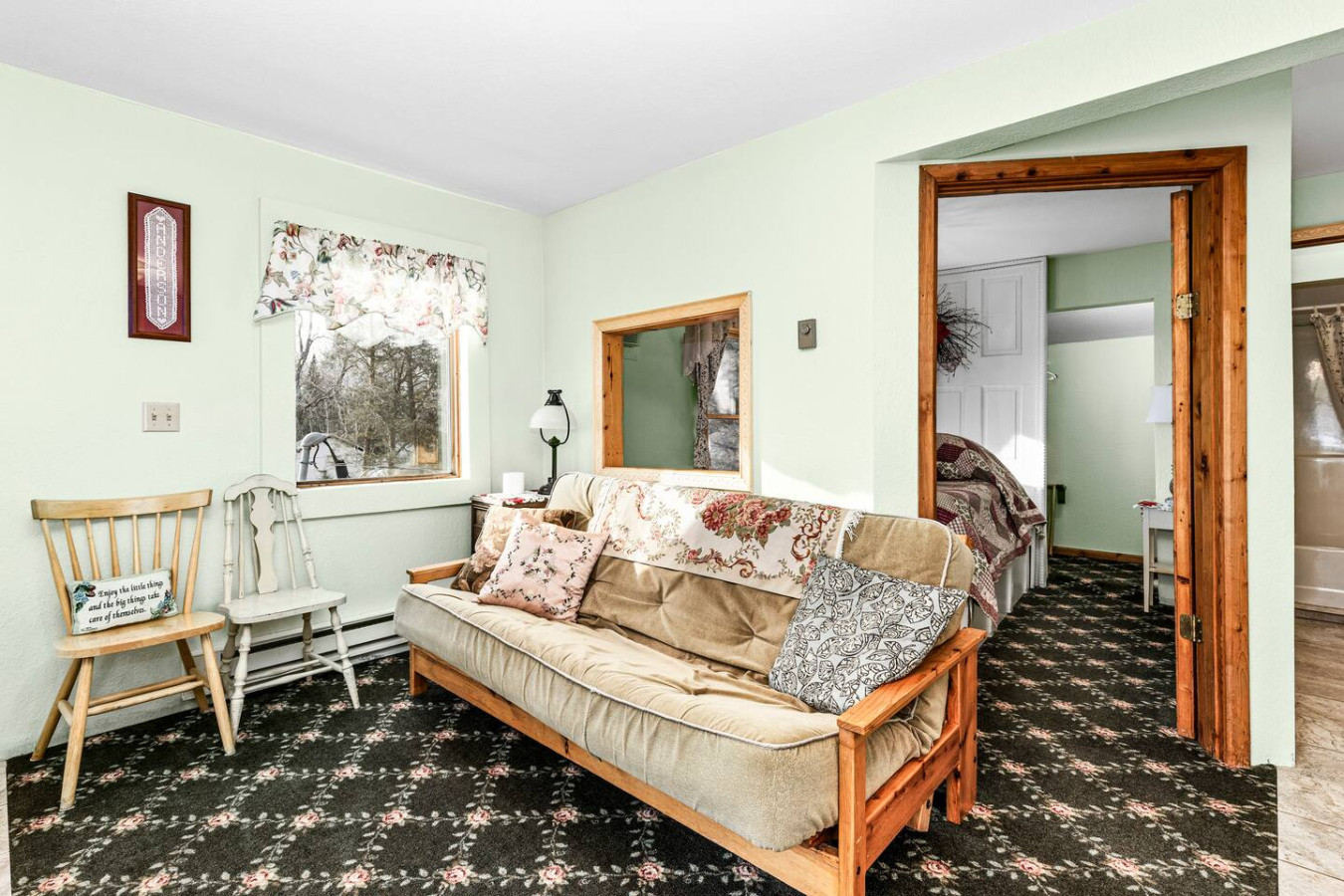 Bedroom is just off the living area