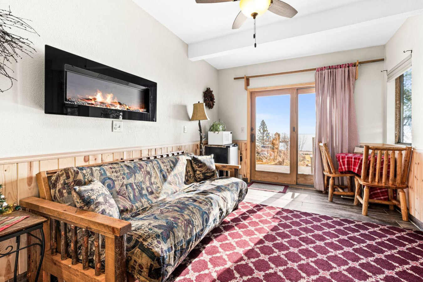 Comfortable futon can also fold down into a full size bed