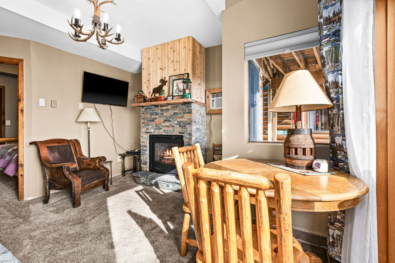 Table for morning coffee looking out at the lake.